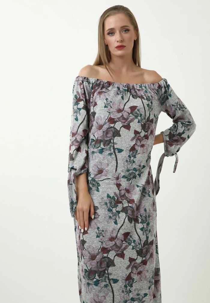 Madam-T SILVIA - Robe Longue - Grau/ Lila 4 Madam-T SILVIA - Robe Longue - Grau/ Lila – Image 4
