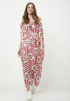 Madam-T Robe De Jour - Weiß, Weinrot