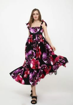 Madam-T Robe Longue - Schwarz, Himbeere