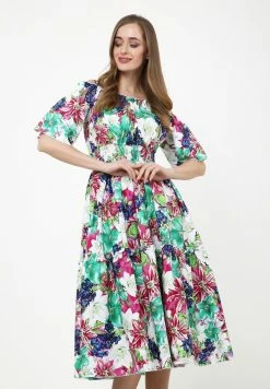 Madam-T FERANA - Robe De Jour - Weiß, Himbeere