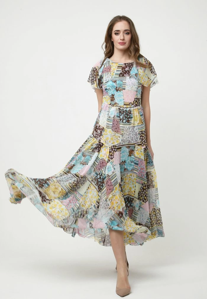 Madam-T ELIZABETTA - Robe Longue - Gelb Hellblau 1 Madam-T ELIZABETTA - Robe Longue - Gelb Hellblau