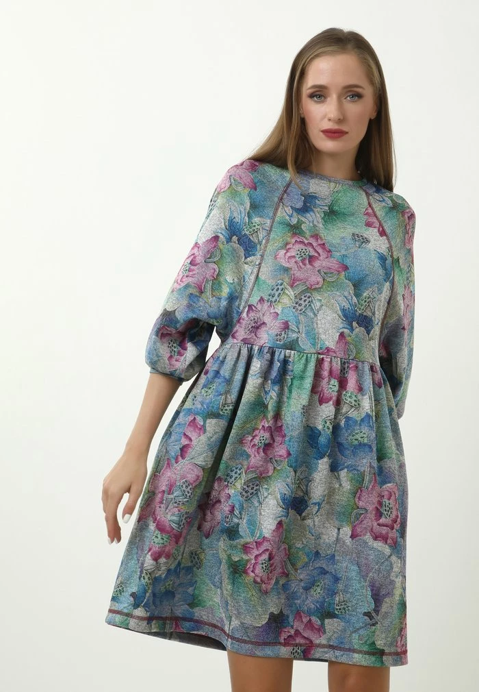 Madam-T ADAMASA - Robe De Jour - Grau/kornblumenblau 4 Madam-T ADAMASA - Robe De Jour - Grau/kornblumenblau – Image 4