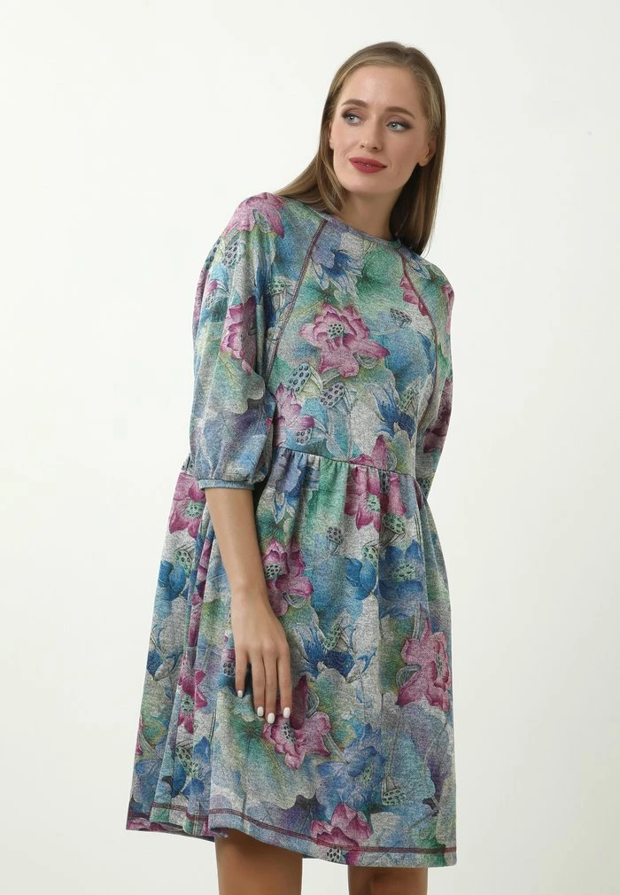 Madam-T ADAMASA - Robe De Jour - Grau/kornblumenblau 1 Madam-T ADAMASA - Robe De Jour - Grau/kornblumenblau