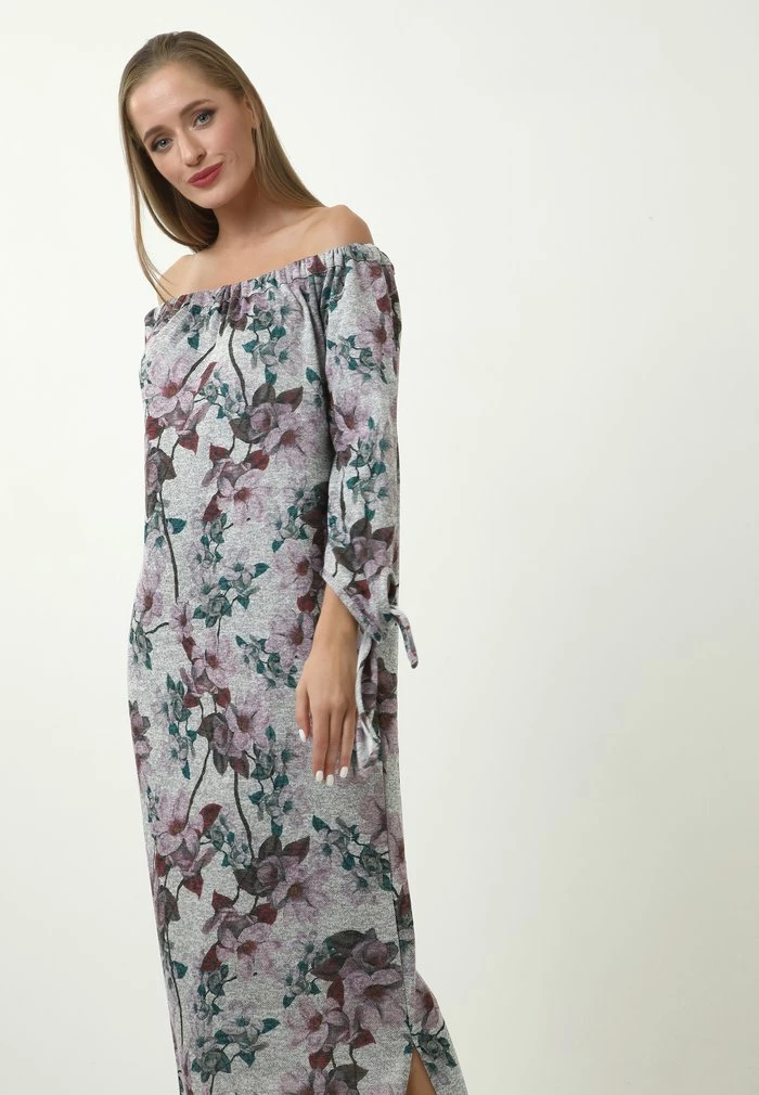 Madam-T SILVIA - Robe Longue - Grau/ Lila 5 Madam-T SILVIA - Robe Longue - Grau/ Lila – Image 5