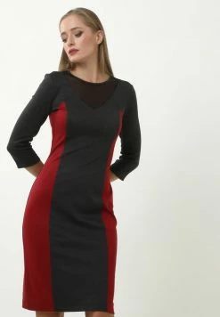 Madam-T KLEID URIKA - Robe Fourreau - Weinrot, Grau
