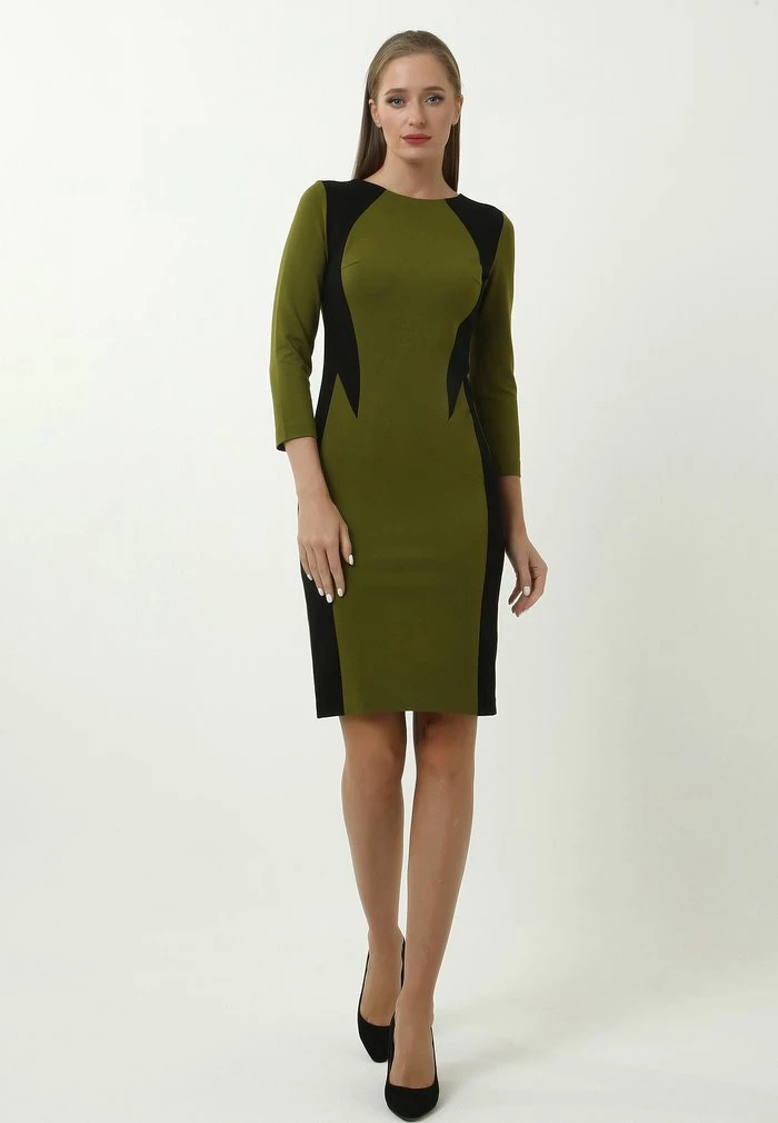 Madam-T Robe Fourreau - Khaki, Schwarz 2 Madam-T Robe Fourreau - Khaki, Schwarz – Image 2