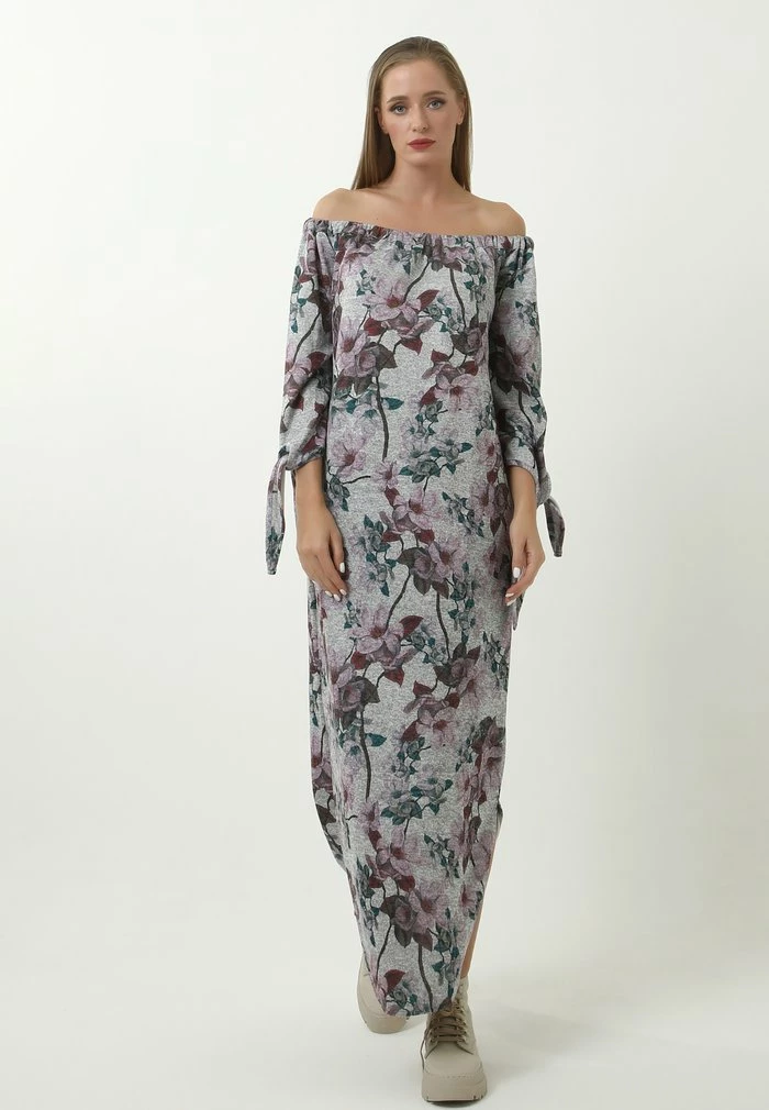 Madam-T SILVIA - Robe Longue - Grau/ Lila 2 Madam-T SILVIA - Robe Longue - Grau/ Lila – Image 2