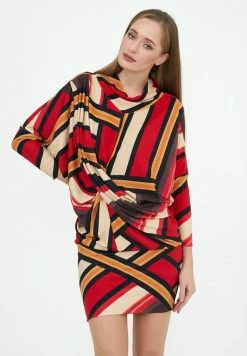 Madam-T FIRA - Robe Fourreau - Beige/ Rot