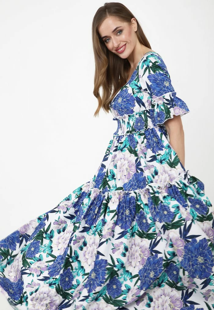 Madam-T SALAMEA - Robe Longue - Weiß, Kornblumenblau 4 Madam-T SALAMEA - Robe Longue - Weiß, Kornblumenblau – Image 4