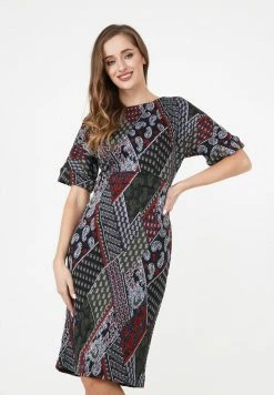 Madam-T ALTEA - Robe Fourreau - Khaki/ Rot