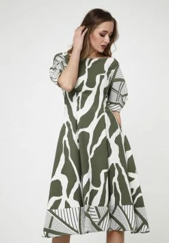 Madam-T KLEID ROBERTA - Robe De Jour - Khaki/weiß