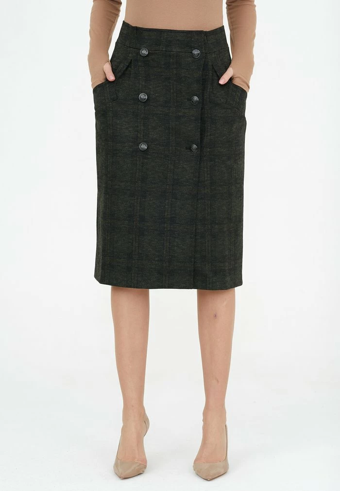 Madam-T ROCK NORMA - Jupe Portefeuille - Khaki 1 Madam-T ROCK NORMA - Jupe Portefeuille - Khaki