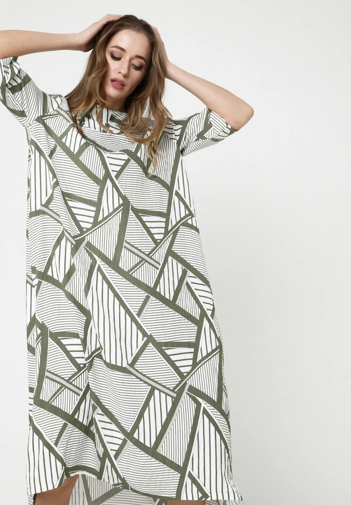 Madam-T ADELINARA - Robe Longue - Khaki Weiß 5 Madam-T ADELINARA - Robe Longue - Khaki Weiß – Image 5