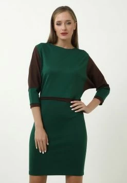 Madam-T Robe Fourreau - Grün, Braun