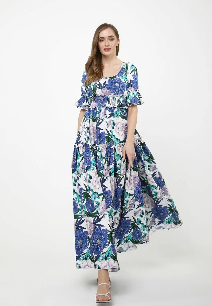 Madam-T SALAMEA - Robe Longue - Weiß, Kornblumenblau 2 Madam-T SALAMEA - Robe Longue - Weiß, Kornblumenblau – Image 2