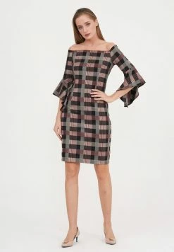 Madam-T SABINA - Robe Fourreau - Bla Askk / Beige