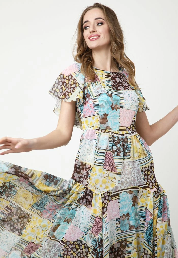 Madam-T ELIZABETTA - Robe Longue - Gelb Hellblau 5 Madam-T ELIZABETTA - Robe Longue - Gelb Hellblau – Image 5