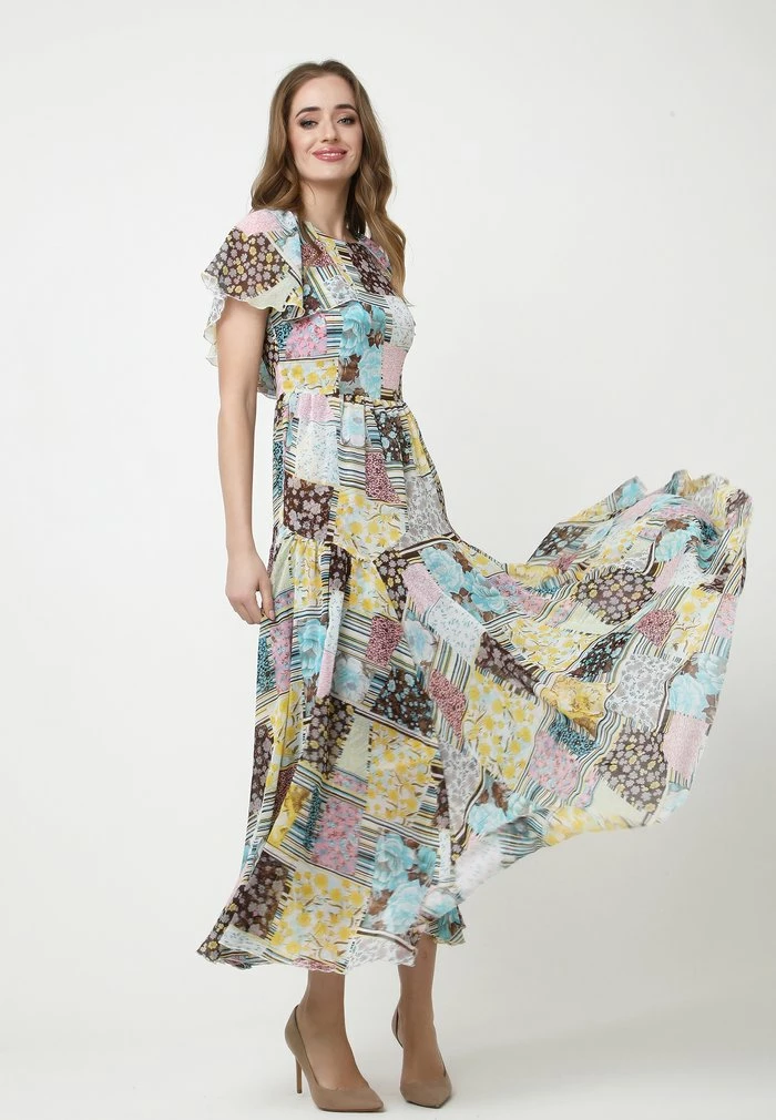 Madam-T ELIZABETTA - Robe Longue - Gelb Hellblau 2 Madam-T ELIZABETTA - Robe Longue - Gelb Hellblau – Image 2