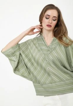 Madam-T LORETTA - Blouse - Khaki, White -Madam-T Soldes 2022 6cf8d5d665a6402fbfe3796c79c36a50