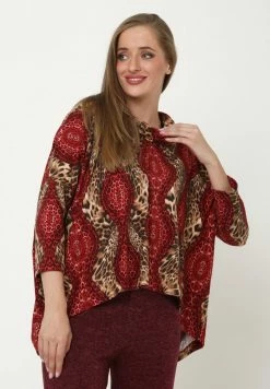 Madam-T Pullover - Beige Weinrot