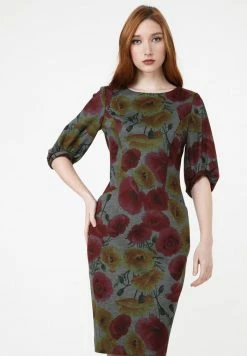 Madam-T Robe Fourreau - Grau/ Senf