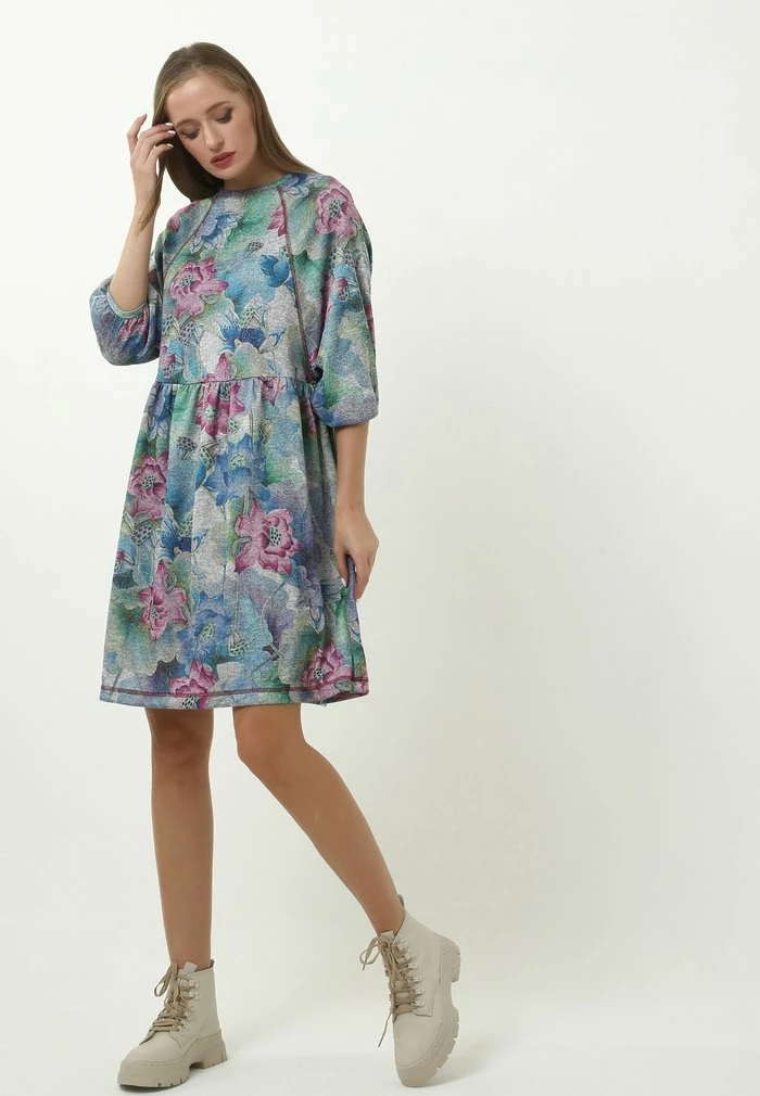 Madam-T ADAMASA - Robe De Jour - Grau/kornblumenblau 3 Madam-T ADAMASA - Robe De Jour - Grau/kornblumenblau – Image 3