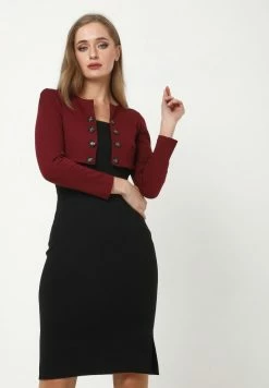 Madam-T Robe En Jersey - Schwarz, Weinrot