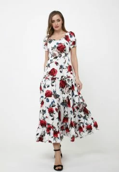 Madam-T Robe Longue - Weiß, Weinrot