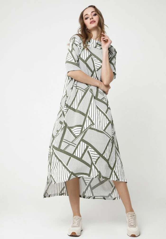 Madam-T ADELINARA - Robe Longue - Khaki Weiß 2 Madam-T ADELINARA - Robe Longue - Khaki Weiß – Image 2