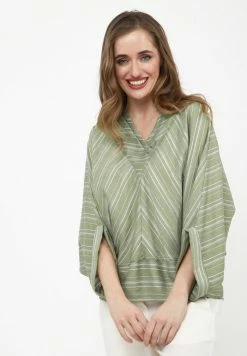 Madam-T LORETTA - Blouse - Khaki, White -Madam-T Soldes 2022 852fde0920cf466993c175f74067b1f9