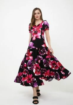 Madam-T Robe Longue - Schwarz, Himbeere