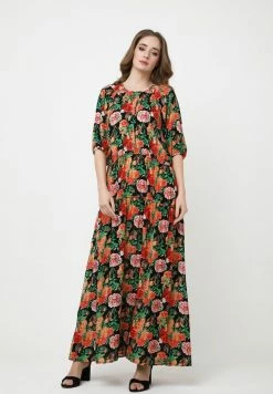 Madam-T GRETELE - Robe Longue - Schwarz Orange