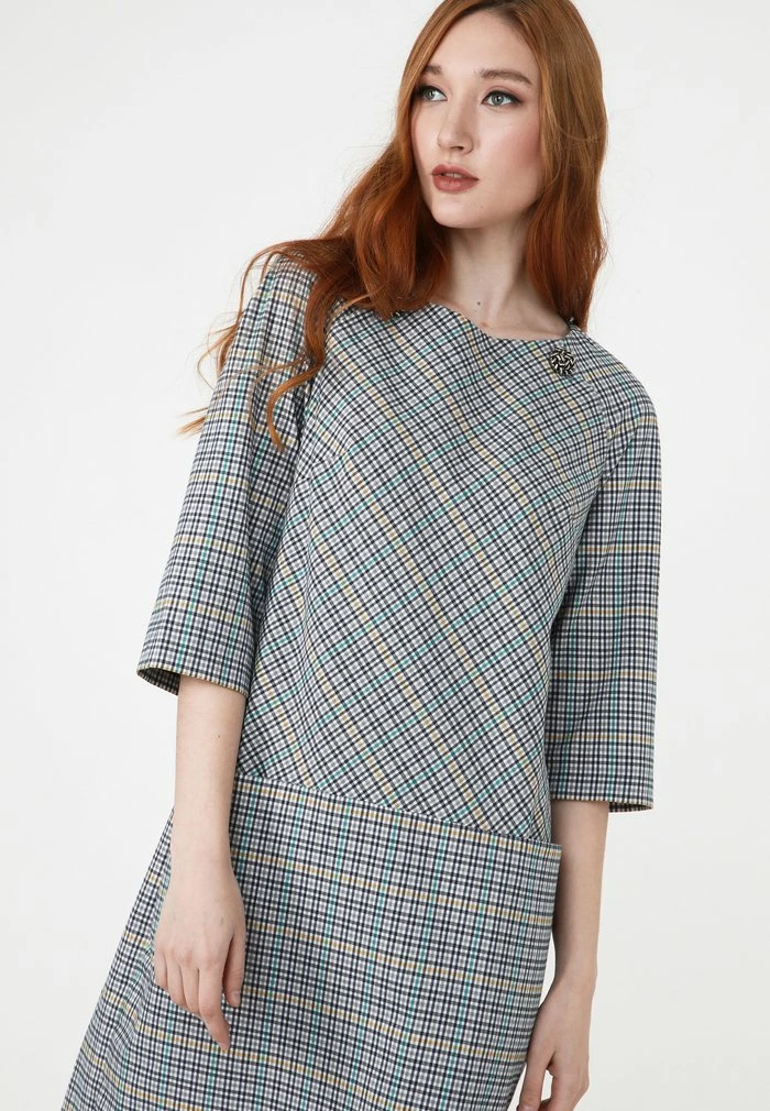 Madam-T FERULE - Robe Fourreau - Grau/ Gelb 5 Madam-T FERULE - Robe Fourreau - Grau/ Gelb – Image 5