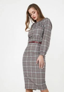 Madam-T KALIPSA - Robe Fourreau - Grünes Leder/burgund