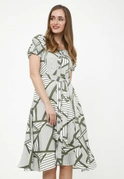 Madam-T FULLA - Robe De Jour - White, Khaki