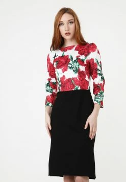 Madam-T Robe Fourreau - Weiß Rot