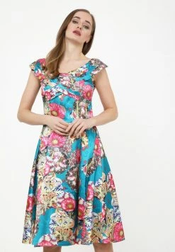 Madam-T LAGUNA - Robe De Jour - Aqua/rosa