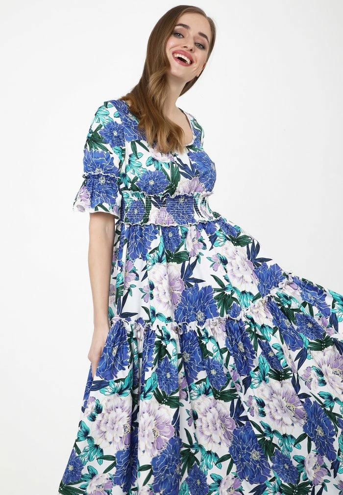 Madam-T SALAMEA - Robe Longue - Weiß, Kornblumenblau 5 Madam-T SALAMEA - Robe Longue - Weiß, Kornblumenblau – Image 5