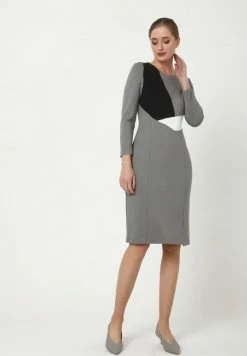 Madam-T LAIMA - Robe Fourreau - Grau Schwarz