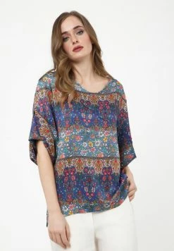 Madam-T Blouse - Blau, Rot