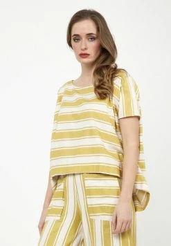 Madam-T SHARON - T-shirt Imprimé - Senf, Weiß