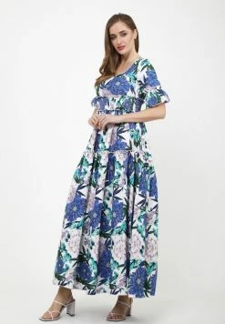 Madam-T SALAMEA - Robe Longue - Weiß, Kornblumenblau