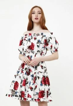 Madam-T Robe De Jour - Weiß, Weinrot