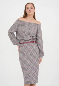 Madam-T KALIPSA - Robe Fourreau - Grüner Zig/rot