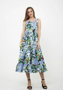 Madam-T Robe De Jour - Weiß, Kornblumenblau