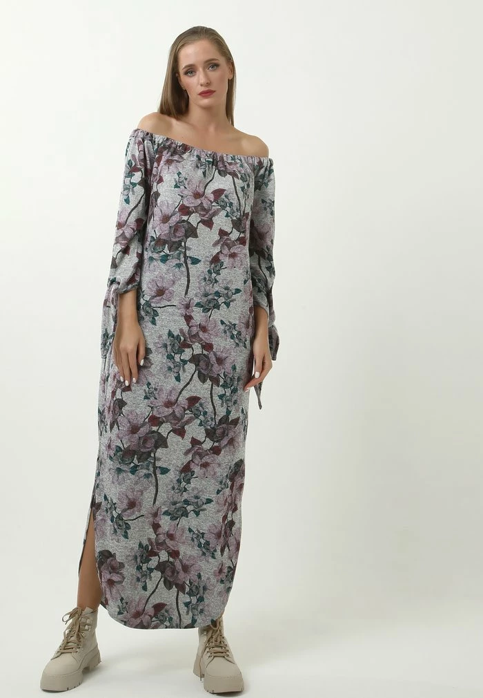 Madam-T SILVIA - Robe Longue - Grau/ Lila 1 Madam-T SILVIA - Robe Longue - Grau/ Lila