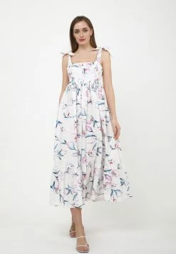 Madam-T Robe Longue - Weiß, Rosa