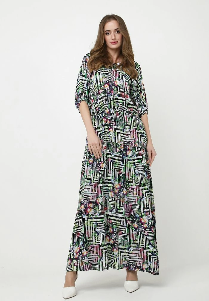 Madam-T GRETELE - Robe Longue - Hellgrün Schwarz 2 Madam-T GRETELE - Robe Longue - Hellgrün Schwarz – Image 2