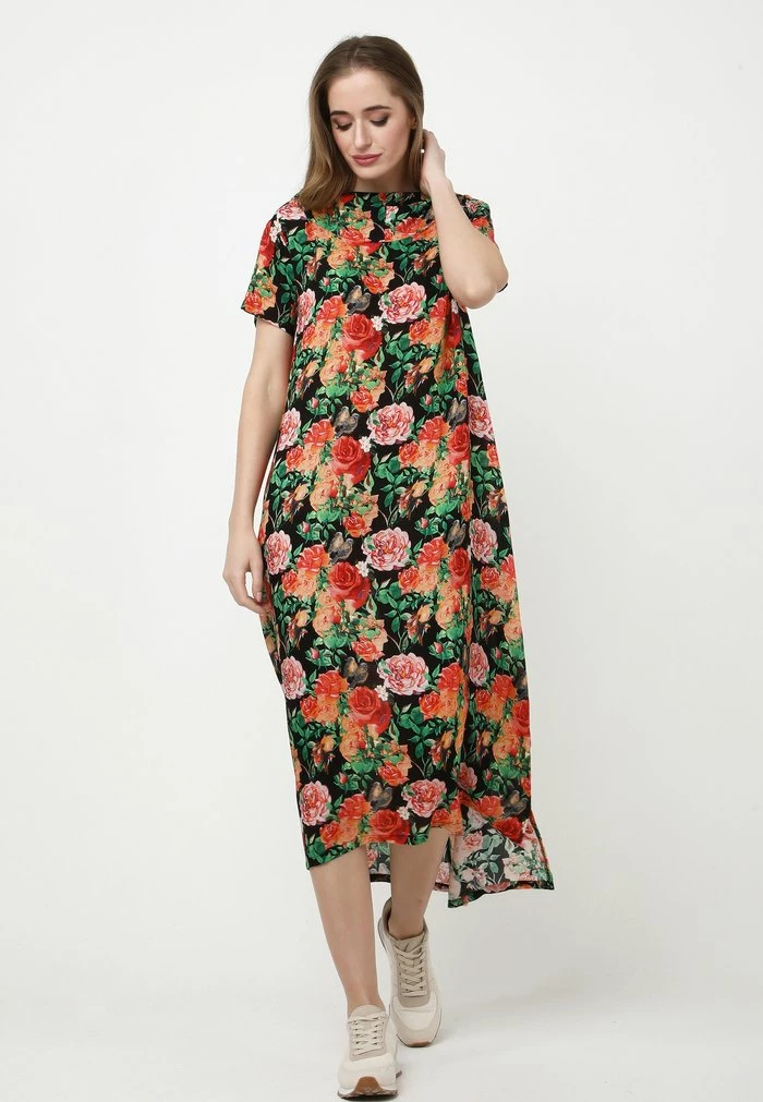 Madam-T ADELINARA - Robe Longue - Schwarz Orange 2 Madam-T ADELINARA - Robe Longue - Schwarz Orange – Image 2