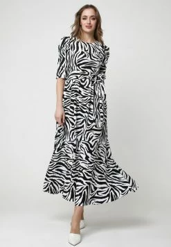 Madam-T Ange - Robe Longue - Weiß, Schwarz